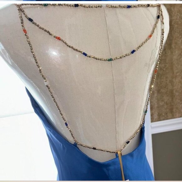 new  HOUSE OF HARLOW 1960 Cobalt Rita Beaded Straps Satin Slip Dress 397M0 - Picture 5 of 5